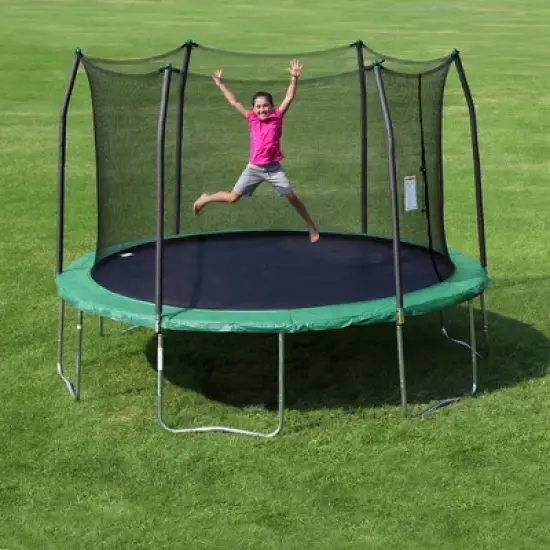 Skywalker Trampolines 12 Foot UV Protected Weather Resistant Round Outdoor Backyard Trampoline with 360 Degree Safety Enclosure Net Ages 6 & Up, Green image {1}