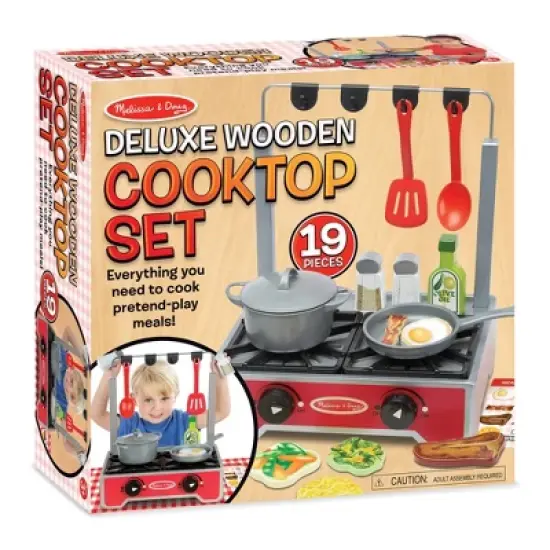 Melissa & Doug 17-Piece Deluxe Wooden Cooktop Set With Wooden Play Food, Durable Pot and Pan image {3}