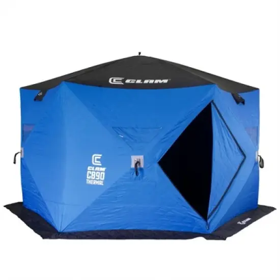 CLAM Pop-Up Ice Fishing Angler Hub Shelter Tent with Anchor Straps and Carrying Bag image {1}
