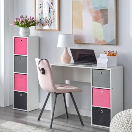 4.25" Utility Bookcase Tower with 4 Fabric Bins White/Pink - Buylateral image {3}