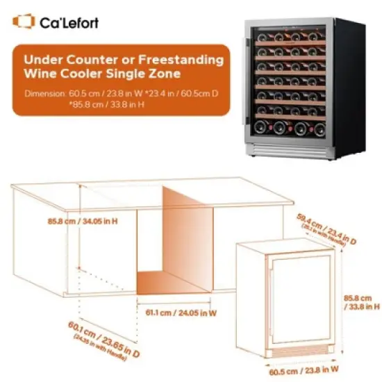 Ca'Lefort 24 inch Single Zone Wine Cooler Ca'Lefort 24 Inch 54 Bottles Wine Fridge with Glass Door image {3}