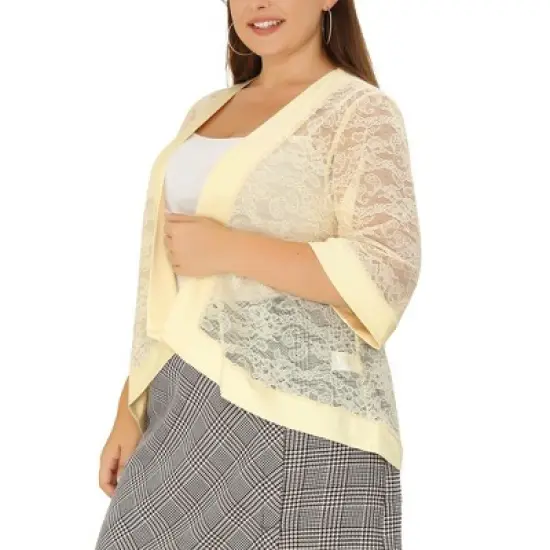Agnes Orinda Women's Plus Size Elegant Open Front 3/4 Sleeve Lace Lightweight Tunic Cardigans image {7}