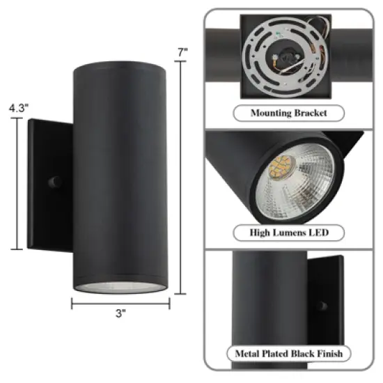 LLHZSY 2-Light 7" Modern Industrial LED Outdoor Wall Light Fixture-Black-3000K Warm Light image {6}