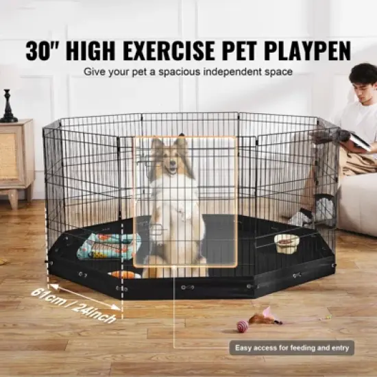 VEVOR Dog Playpen, 8 Pcs 30"H x 24"W Panels Foldable Metal Pet Exercise Pen, Dog Fence Indoor and Outdoor Pen with Door, 600D Oxford Fabric Bottom Pad image {2}