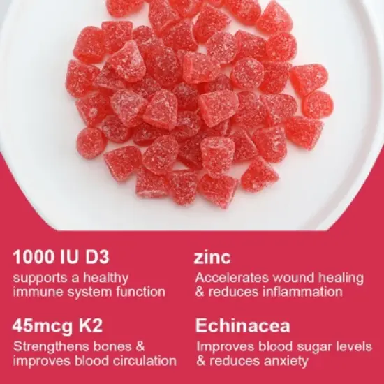 B Beworth Natural Vitamin D3 + K2 Gummies, 60 Gummies image {1}