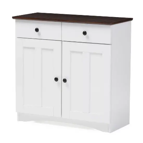 Lauren TwoTone and Buffet Kitchen Cabinet with Two Doors and Two Drawers White/Dark Brown - Baxton Studio image {4}