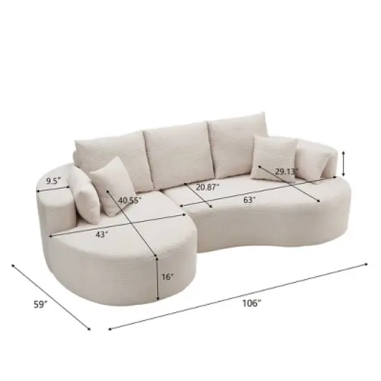 Christopher Knight Home Shamus 106" Modern Cozy Upholstered 4 Seater Curved Sectional Sofa with 7 Pillows image {2}