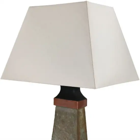 Sunnydaze Contemporary Natural Slate with Copper Trim and Fabric Cream Shade Accent Indoor/Outdoor Weather-Resistant Table Lamp image {6}