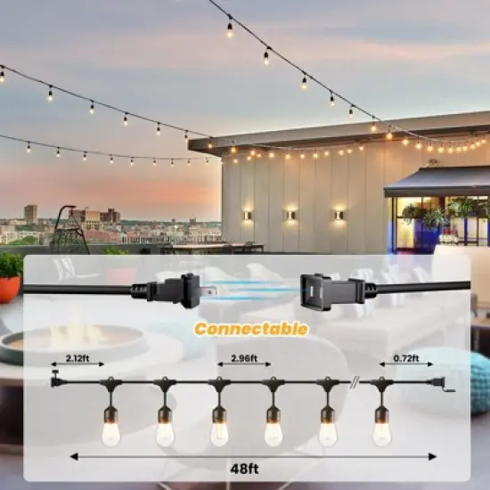 Itopfox Outdoor String Lights with 32 Antique LED Bulbs, IP65 Waterproof Hanging Cafe Market Lighting, Dimmable Warm White 2700K image {3}