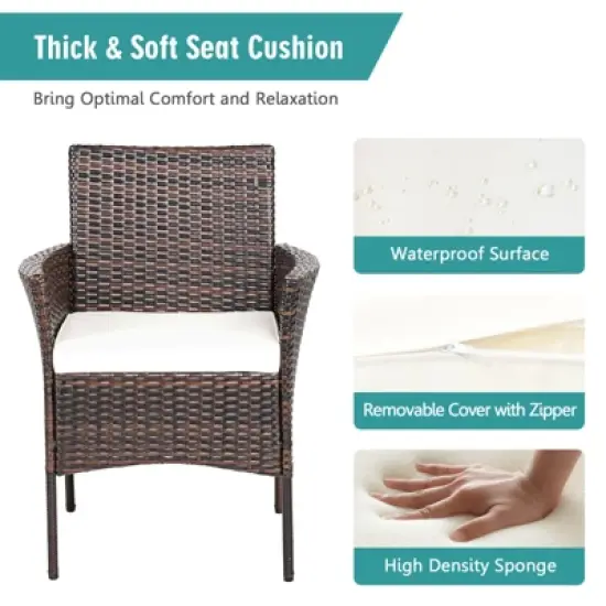 Tangkula Outdoor 4 PCS Rattan Dining Chair Patio Cushioned Arm Chair w/Zipper Brown image {9}