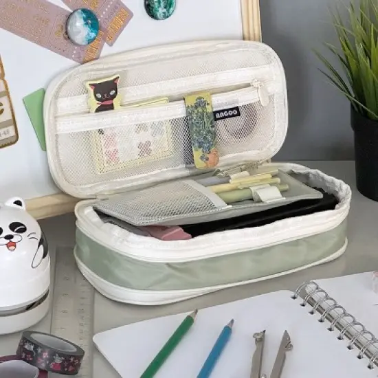 Wrapables Large Capacity Pencil Case, Expandable Pencil Pouch for Stationery Tools, Pistachio Green image {3}