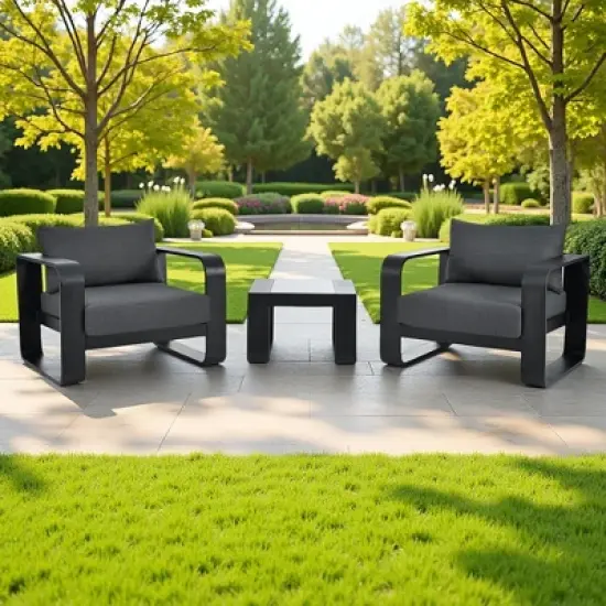 3-Piece Outdoor Aluminium Chair Set with Coffee Table and Thick Cushion image {13}