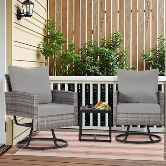 FIONECA 3-Piece Wicker Patio Furniture Set with Swivel Chairs & Coffee Table, Outdoor Conversation Set for Porch, Balcony, Garden (Grey) image {11}