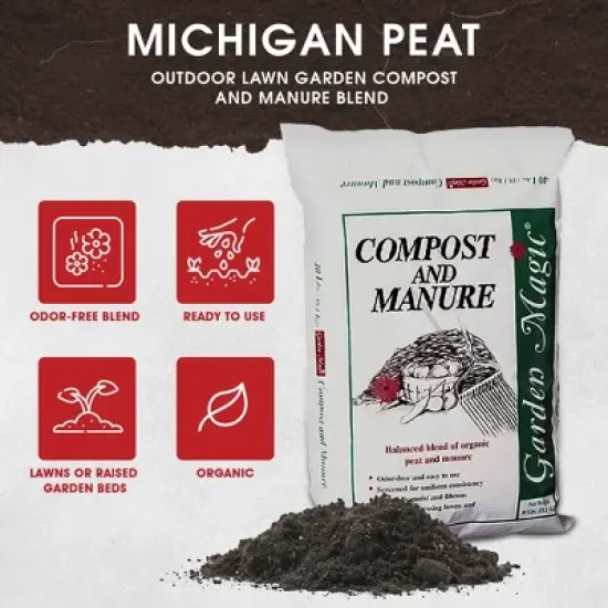 Michigan Peat 40 Pound Garden Magic Compost and Manure with Odor Free Blend and Naturally Moist and Fibrous for Lawn and Garden, 3 Pack image {2}