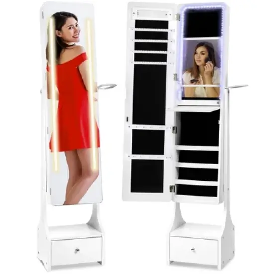 Best Choice Products Full Length LED Mirrored Jewelry Storage Organizer Cabinet w/ Interior & Exterior Lights image {7}