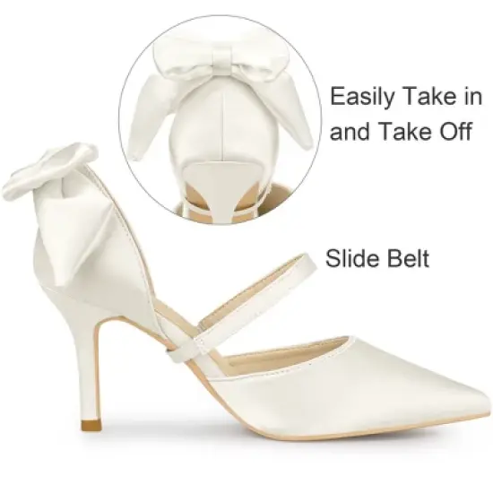 Allegra K Women's Pointed Toe Bow Satin Stiletto Heels Pumps image {2}