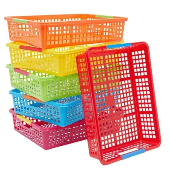 Bright Creations 6 Pack Plastic Turn In Trays Classroom Organizer for Paper, Colorful Storage Baskets for School Supplies, 13.5 x 10 In image {7}