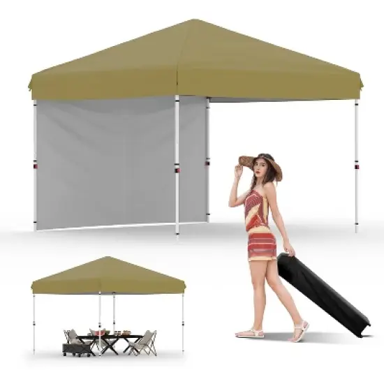 10x10 Pop Up Canopy with 1-Sidewall, Outdoor Tent with Portable Roller Bag - 3 Adjustable Height, 4 Weight Bags for Garden, Sports, Beach image {11}