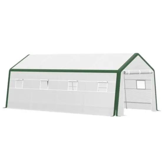 Outsunny 20' x 10' x 8' Heavy-duty Greenhouse, Walk-in Hot House with Windows and Roll Up Door, PE Cover, Steel Frame image {6}