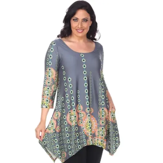 Women's Plus Size 3/4 Sleeve Printed Rella Tunic Top with Pockets - White Mark image {8}