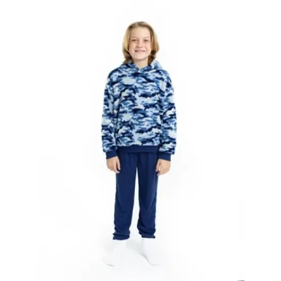 Sleep On It Boys Blue Camo Soft Novelty Fleece 2-Piece Hooded Pajama Sleep Pant Set image {3}