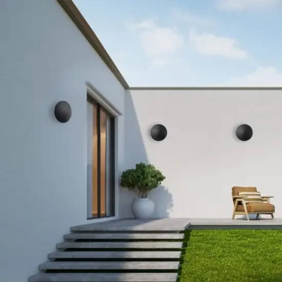 C Cattleya 2-pack 10 in. and 8in. Black Aluminum Round Disc LED Indoor Outdoor Wall Lantern Sconce image {6}