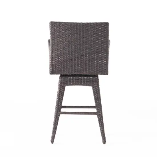 Braxton Wicker Swivel Patio Bar Stool with Cushion - Multi-Brown - Christopher Knight Home image {5}