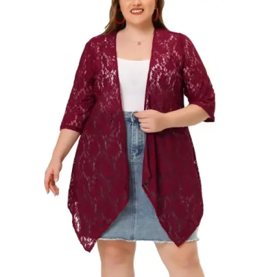 Agnes Orinda Women's Plus Size Draped Shawls Lightweight Open Front Lace Cardigans image {7}