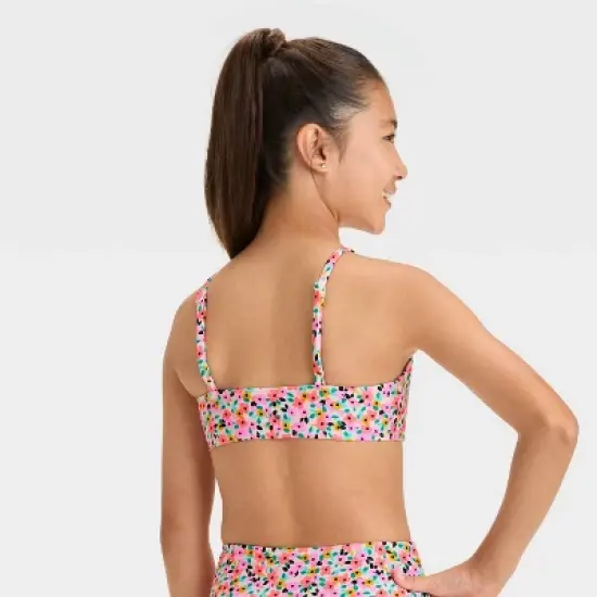 Girls' Floral Printed Bikini Swim Top - art class&trade; Black image {1}