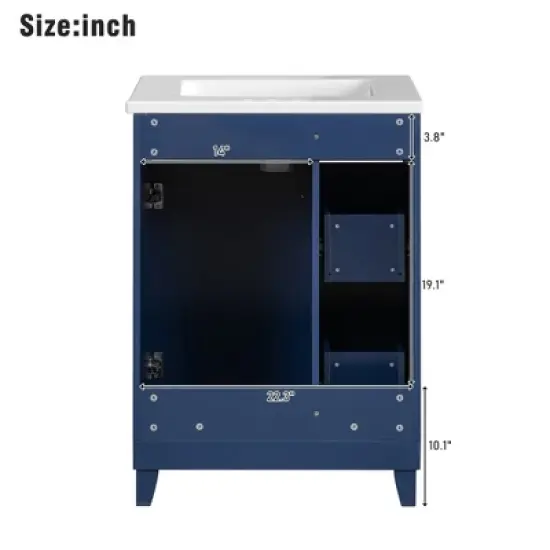 Mshliw 24" Bathroom Vanity with Ceramic Sink, 2 Drawers, Soft-Close Door, Freestanding Cabinet for Small Spaces, MDF and Wood image {7}