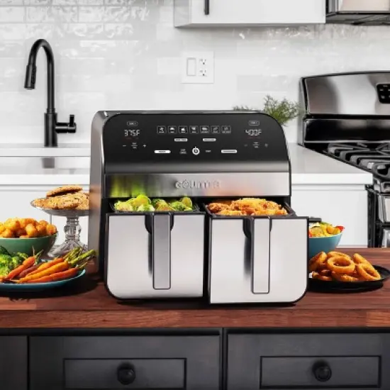 Gourmia 10-Qt. Dual Basket Digital Air Fryer with Smart Finish & Match Cook Black Stainless Steel: 1-Year Warranty, Dishwasher-Safe Parts image {5}