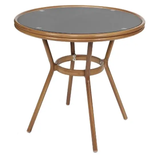 Merrick Lane Mael Bistro Style Table with Tempered Glass Top, Textilene, and Bamboo Finished Metal Frame for Indoor/Outdoor Use image {10}