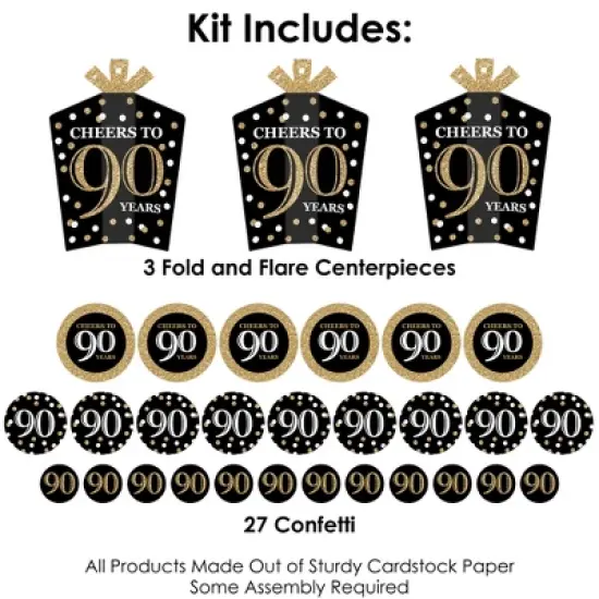 Big Dot of Happiness Adult 90th Birthday - Gold - Birthday Party Decor and Confetti - Terrific Table Centerpiece Kit - Set of 30 image {2}