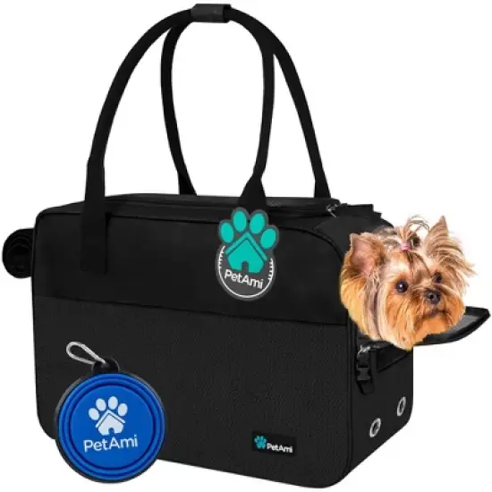 PetAmi Dog Purse Carrier, Airline Approved Soft Sided Pet Carrying Bag Pockets, Ventilated Puppy Cat Travel Carry Tote, Fleece Bed image {7}