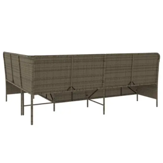 vidaXL Patio Sofa Gray Poly Rattan, Powder-Coated Steel L-Shaped, 5-seater image {5}