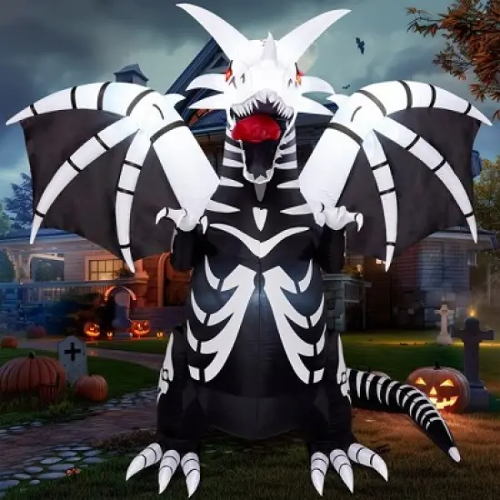 Joyfy 8 FT Halloween Inflatables Outdoor Decoration, Inflatable Skeleton Dragon with Red LED Eyes for for Halloween Outdoor Yard Lawn Party Decoration image {9}