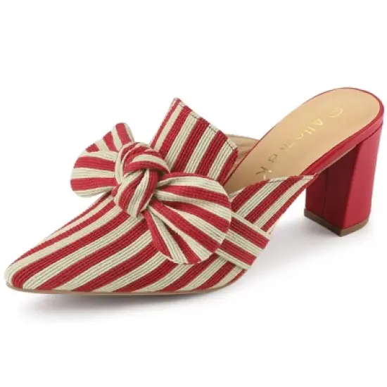 Allegra K Women's Stripe Bow Pointed Toe Block Heel Mules image {8}