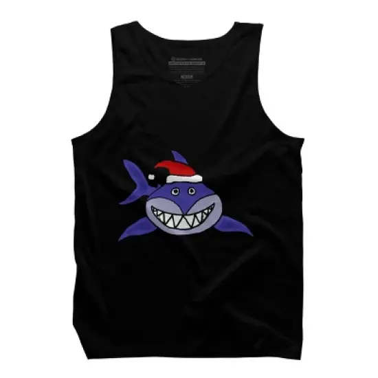 Men's Design By Humans Funny Christmas Shark in Santa Hat By SmileToday Tank Top image {4}