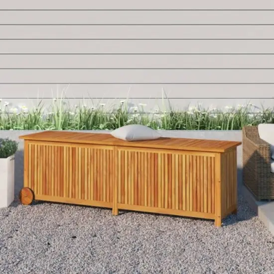 vidaXL Patio Storage Box with Wheels 59.1"x19.7"x22.8" Solid Wood Acacia image {8}