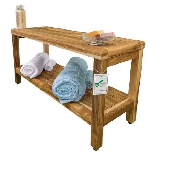 EcoDecors&reg; Eleganto&reg; 36" Teak Wood Shower Bench with Shelf in EarthyTeak&reg; Finish image {4}