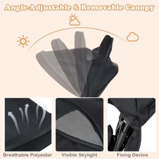 Babyjoy 4-in-1 Multifunctional Tricycle Kids Trike with Removable Canopy & Push Handle Black/Gray/Pink image {4}