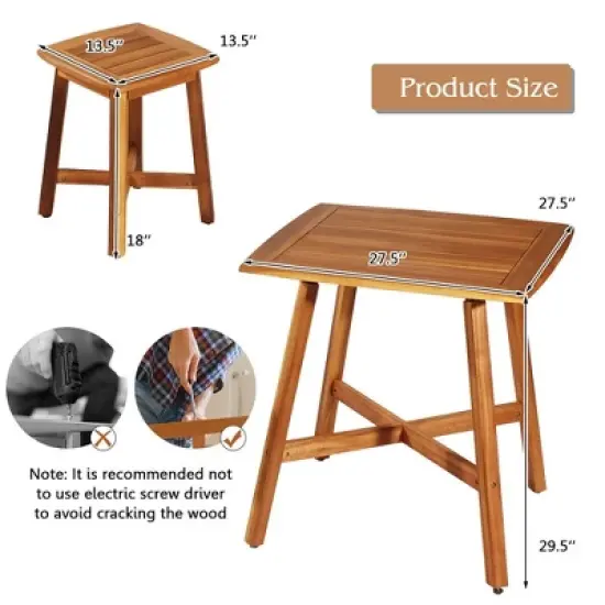 Costway 5PCS Acacia Patio Dining Set W/Square Table & 4 Stools Reddish Brown image {2}