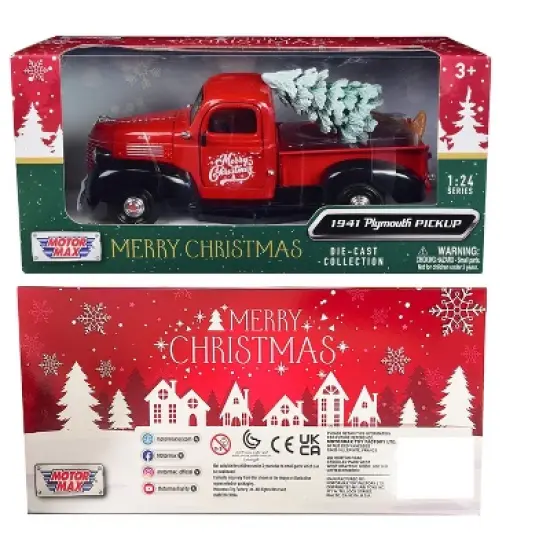 1941 Plymouth Pickup Truck Red and Black "Merry Christmas" with Tree Accessory 1/24 Diecast Model Car by Motormax image {2}
