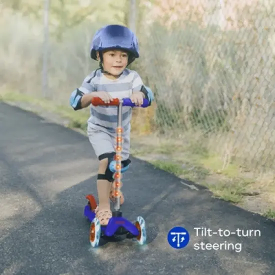 Voyager 3 Wheel Kids Scooter with Light Up Wheels & Tbar - Blue/Orange image {4}