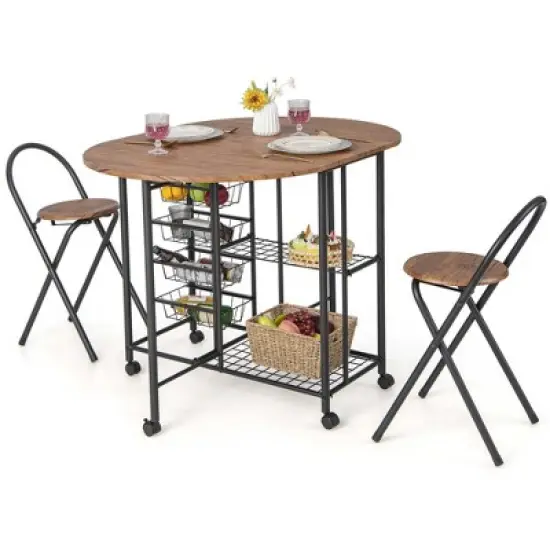 Costway 3 PCS Folding Dining Table & Chair Set Collapsible Drop Leaf Table for Kitchen image {10}