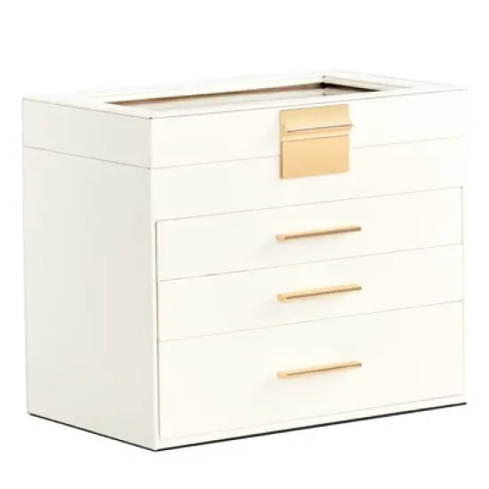 Gulches Deluxe 2-Drawer Jewelry Box with Clear Top View &uml;C White & Pink Velvet Storage Case image {8}