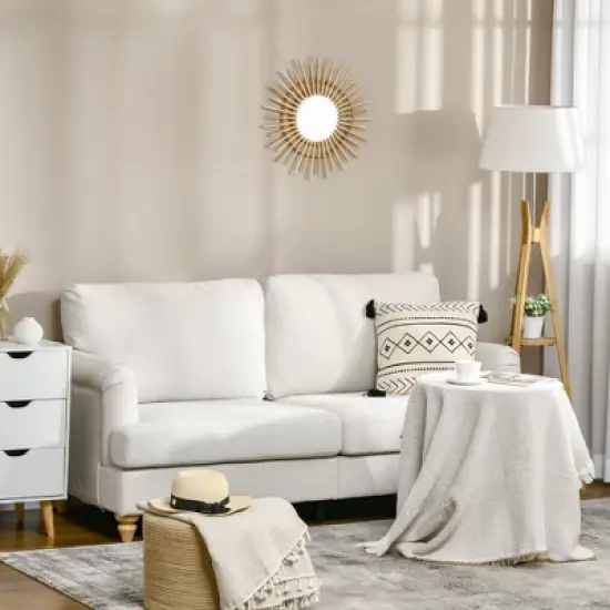 HOMCOM 3-Seater Sofa Couch, 71" Modern Linen Fabric Sofa with Rubber Wood Legs and Slatted Frame for Living Room, Bedroom and Apartment, Cream White image {1}