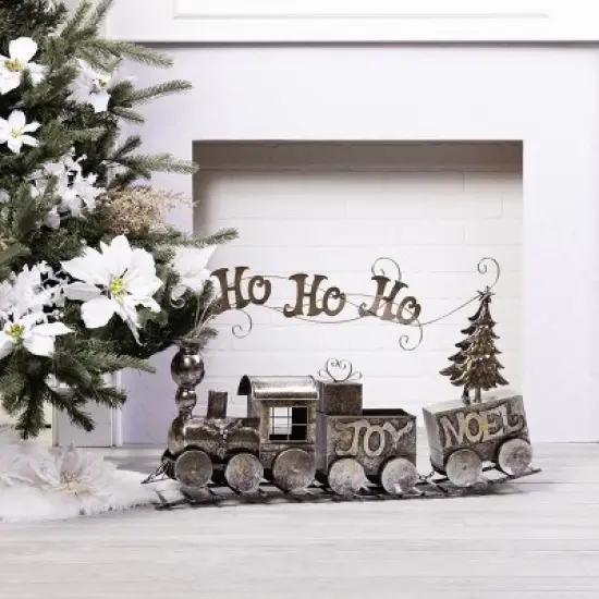 Transpac Metal Silver Train Decorative Sculpture for Christmas Tabletop Decor - Elegant Indoor Design for Holiday Charm image {1}
