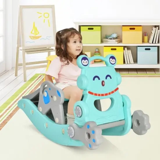 Babyjoy 4-in-1 Rocking Horse & Slide Set Toddler Slide Toy w/ Basketball Hoop image {2}