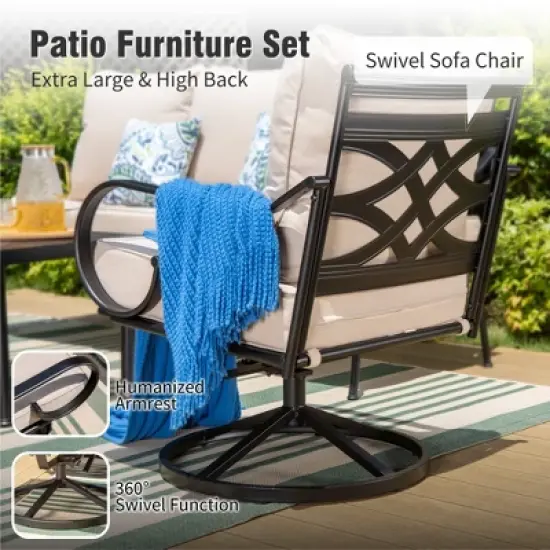 Captiva Designs 4pc Extra Large Metal Outdoor Patio Fire Pit Set with Swivel Pattern-back Chairs image {4}